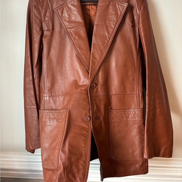 80s Western Vintage Preppy Brown Leather Streetwear Boho Jacket - Size Large - Picture 7 of 14